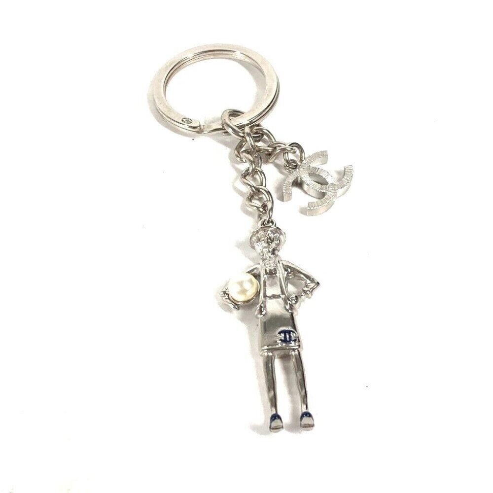 CHANEL CC CC Mark Coco Chanel Camellia Faux Pearl Bag Charm Key Ring Key Holder